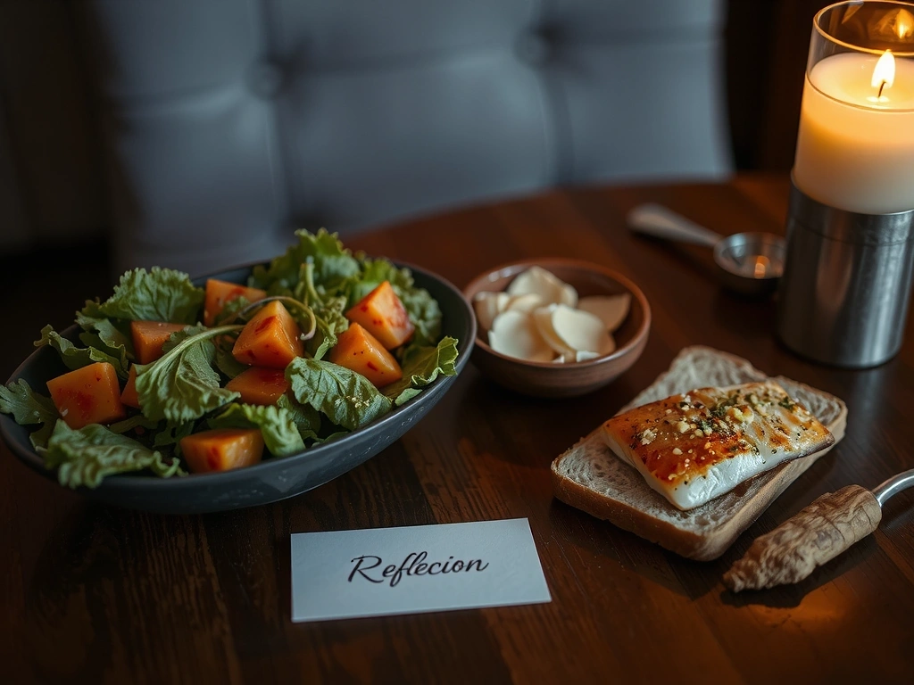 Abendliches Essen mit Reflexionskarte