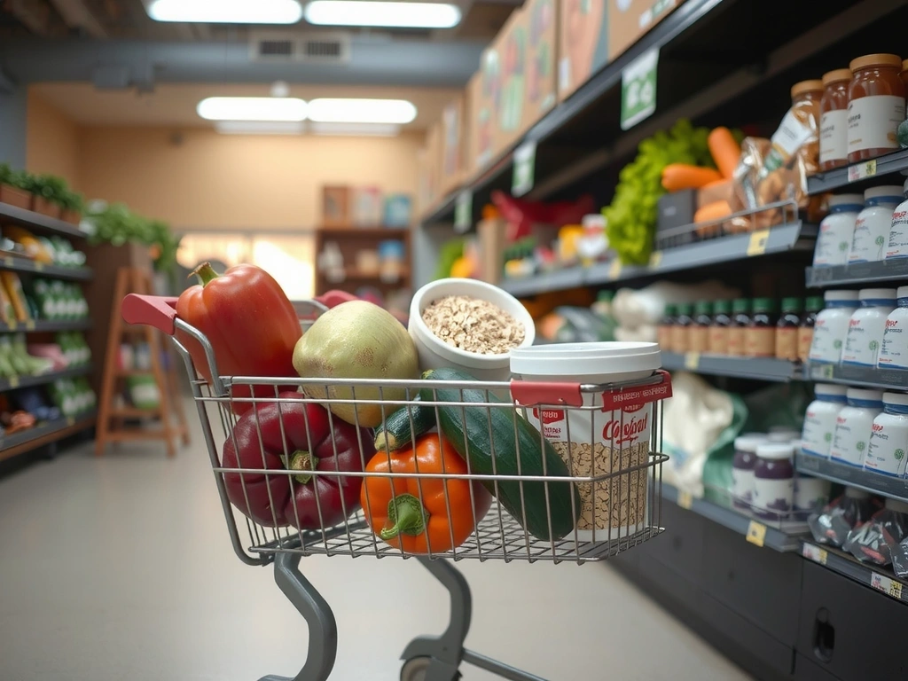 Einkaufswagen mit frischen Lebensmitteln