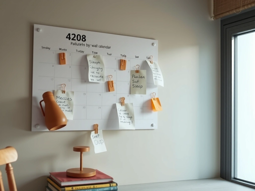 Wandkalender mit markierten Terminen und Symbolen